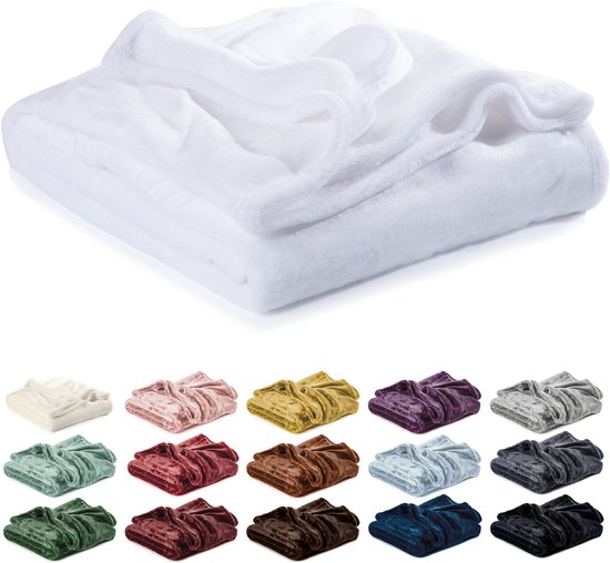 Lavea® Fleece Deken 220x240 cm – 2-persoons, Zacht – Warme Woondeken van Pluizige Microvezel voor Bank en Bed, Ademend en Wasbaar – Wit
