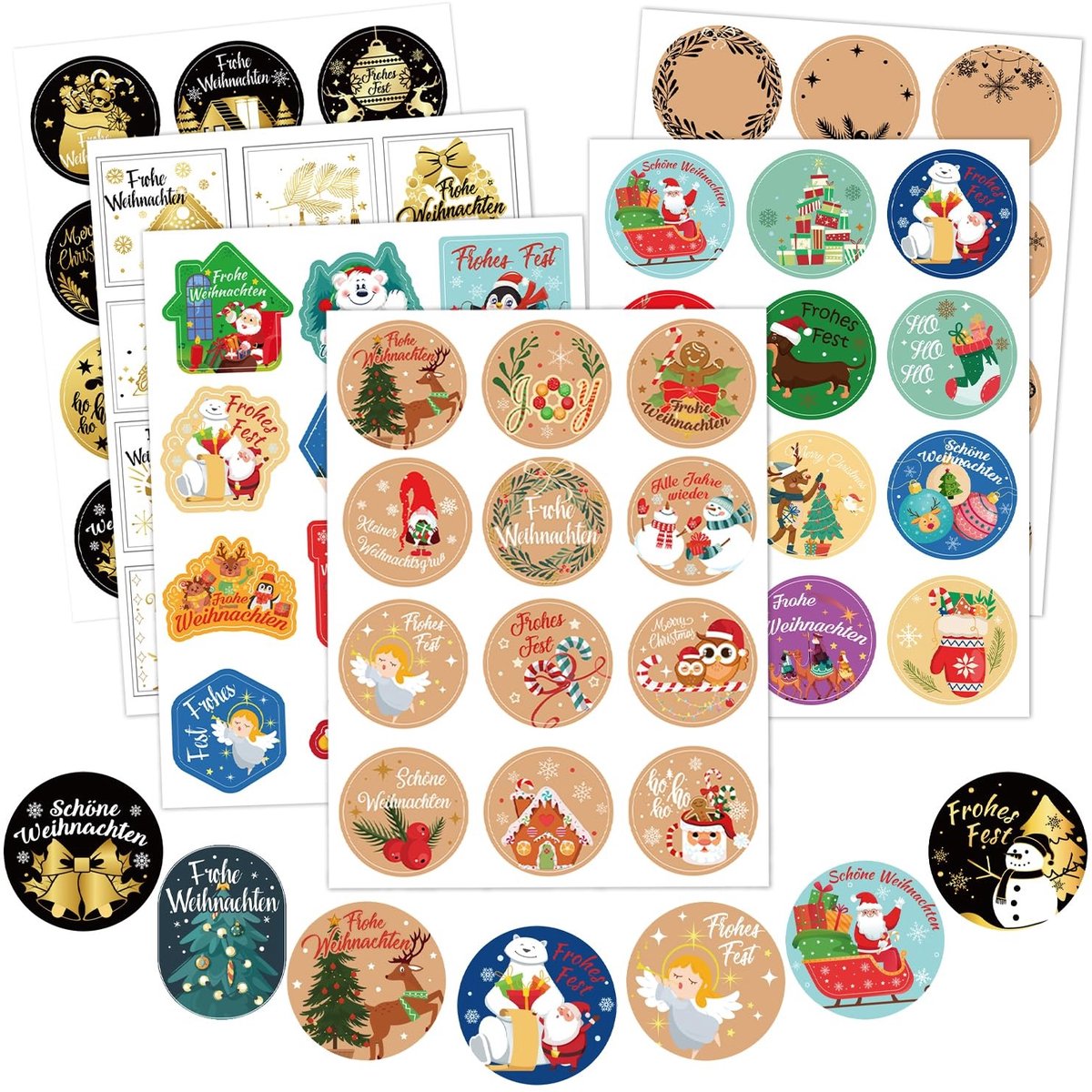 Dailygoods- Kerststickers 216 Stuks - Kleurrijk - Vrolijk - Zelfklevend - Voor Opschrift - Decoratie - Stickers