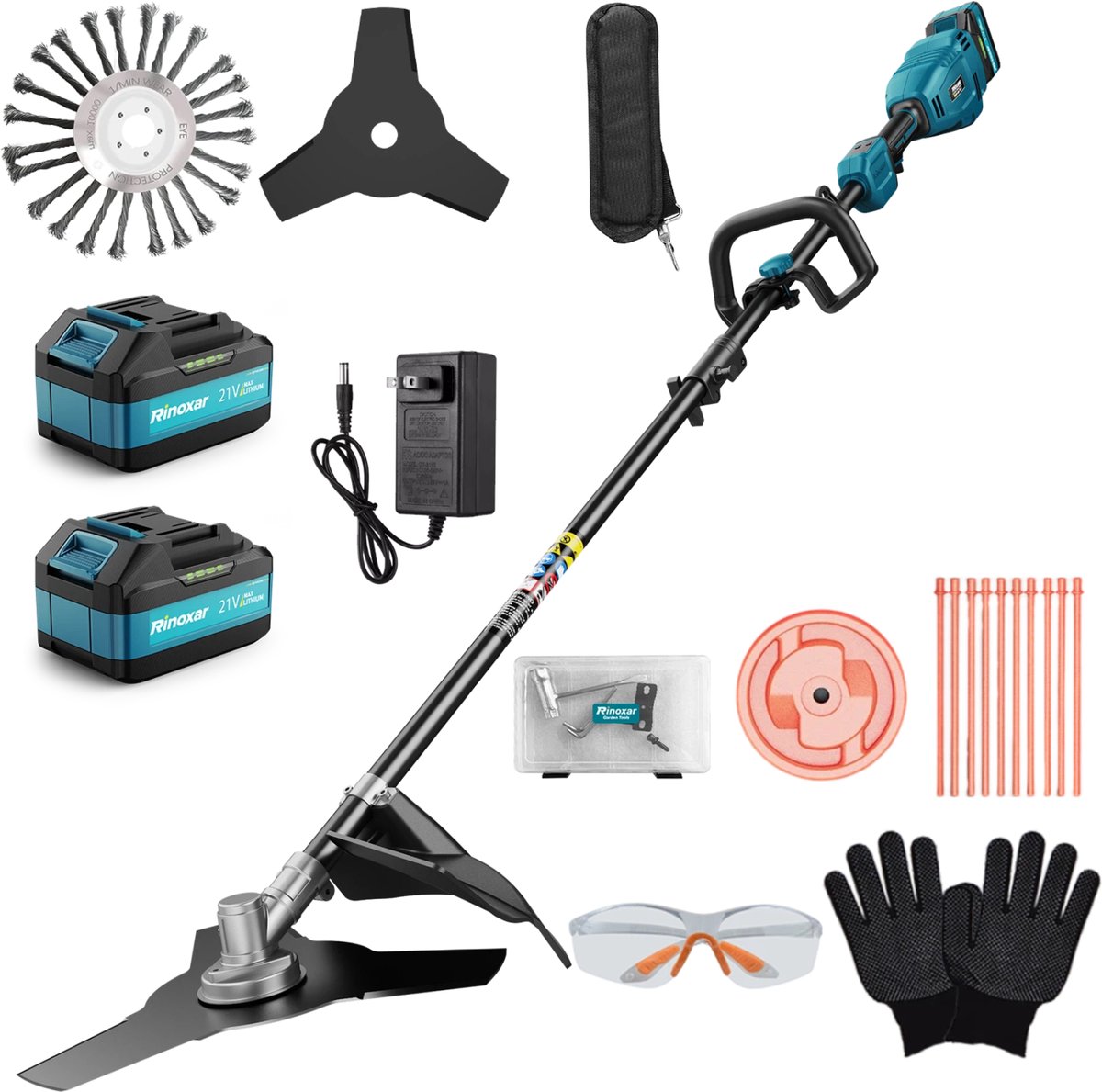 Accu Grastrimmer 700W met Borstelloze Motor, 2×5200 mAh Accu’s, 3 Snijmessen, Verstelbare Handgreep en Rugzakriem