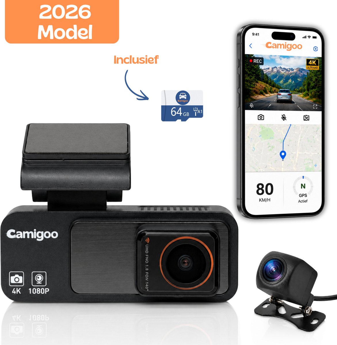 Camigoo X30 Pro - Dual Dashcam - Ultra 4K & Full HD - 2.9 Inch met APP - Inclusief 64GB Micro SD Kaart U3 thumbnail 2