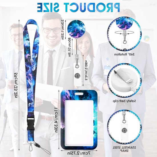 ID Kaart Houder met Lanyard en Retractable Badge Reel Clip, Sterrenhemel ID Kaart Set, Duurzame en Afbreekbare Lanyards voor Sleutels en Badges — afbeelding 4