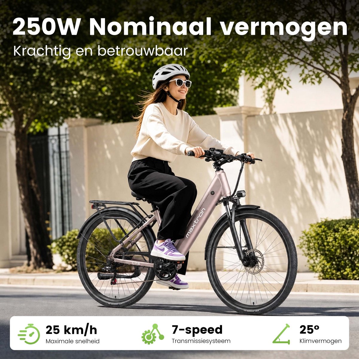 Maxtron Lira Elektrische Fiets - Actieradius tot 140 km - 720Wh Accu met Grote Capaciteit - 28 x 2.0 Inch Banden - Hydraulische Schijfremmen - Shimano 7 Versnellingen - 250W Motor - Met Achterlicht - Max. Belastbaar 120 kg - Goud thumbnail 3