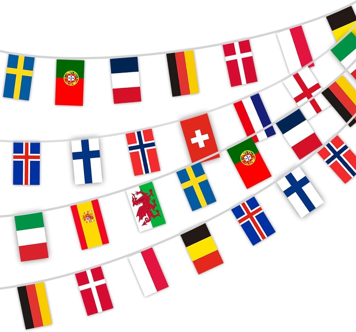 Dubbelzijdige Eurovlaggenketting voor Vrouwen - 16 Landen, Perfect voor Voetbal EM 2025, Tuin- en Feestdecoratie, 14 x 21 cm