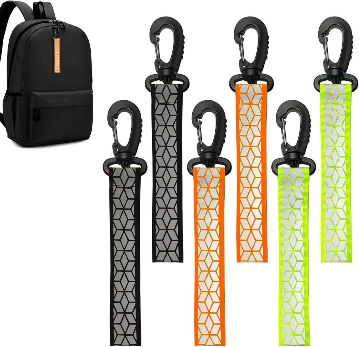 6 Stuks Veiligheidsreflector Hanger, Zichtbare Reflecterende Sleutelhangers voor Fietsen, Wandelen en Hardlopen met Waterdichte Kettingen en Rugzakriemen