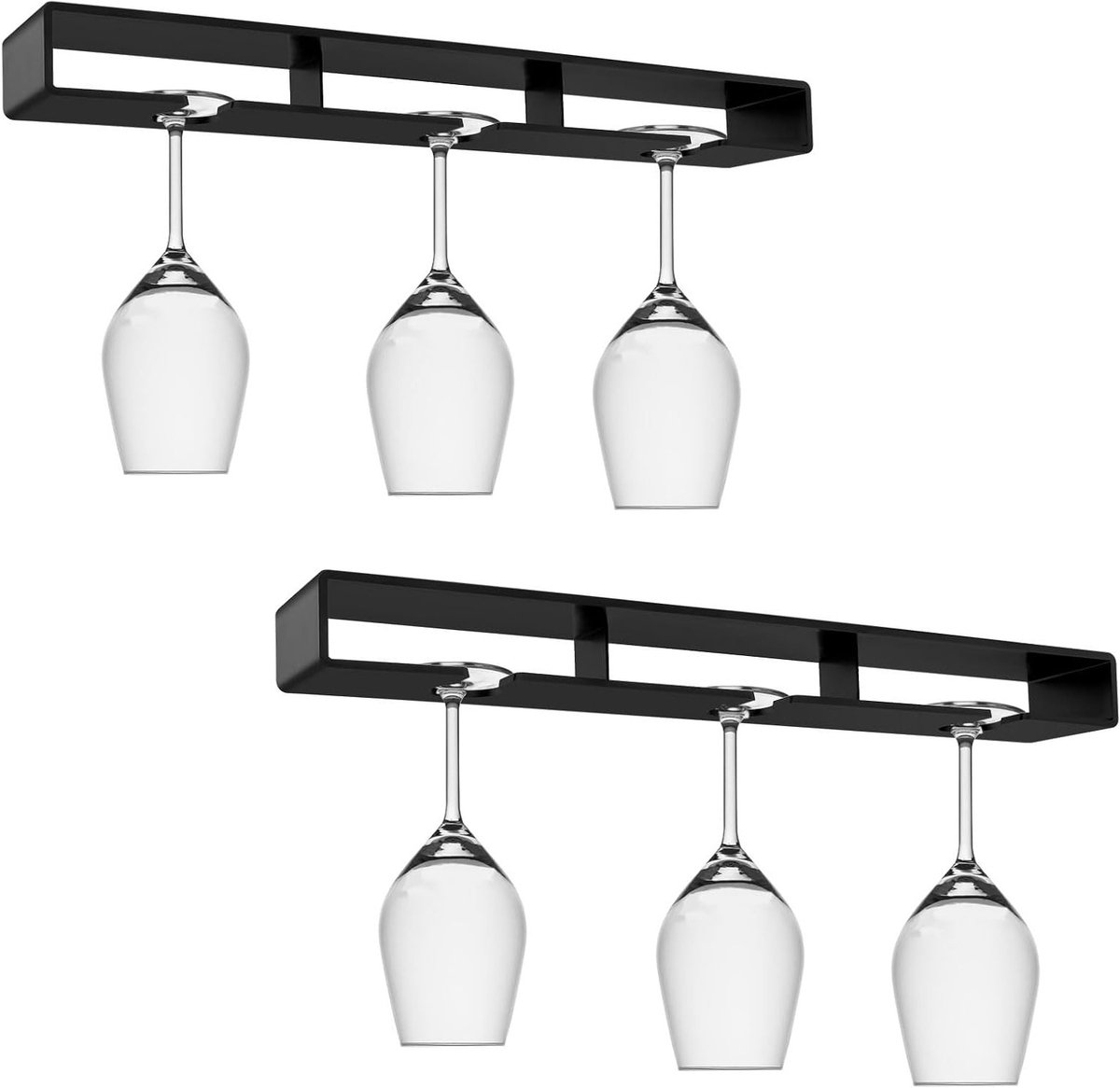 Set van 2 Hoge Wijnglashouders - Zwart - Zonder Boren Op te Hanggen