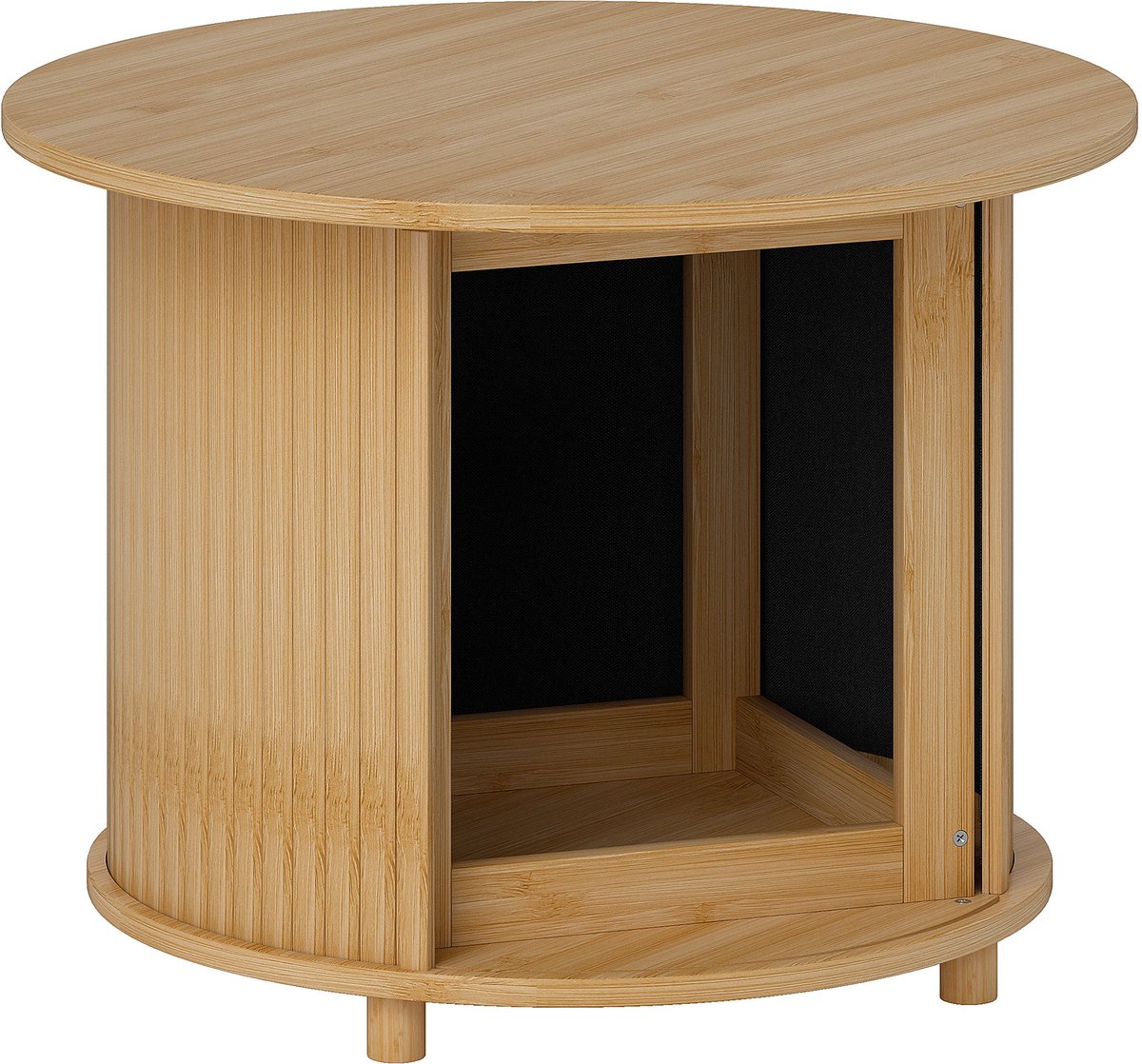Merax Ronde Bamboe Salontafel 60 cm - Met Verborgen Opbergruimte en Schuifdeur - Natuurlijke Houtkleur - Voor Woonkamer en Kleine Ruimtes Bruin