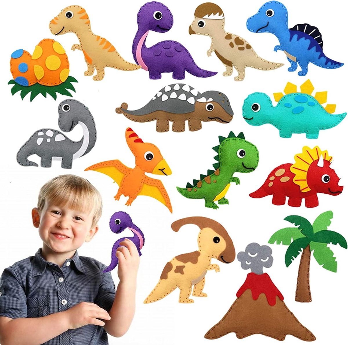 Dino Naai Set voor Kinderen, Creatieve Knutselset voor Beginners, 14-delige Naaikit voor Jongens en Meisjes