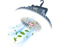Draagbare campingventilator – met LED-verlichting – USB-oplaadbaar – Waterdicht – Tentventilator – met haak en magneet – Nooduitrusting voor buiten bij stroomuitval