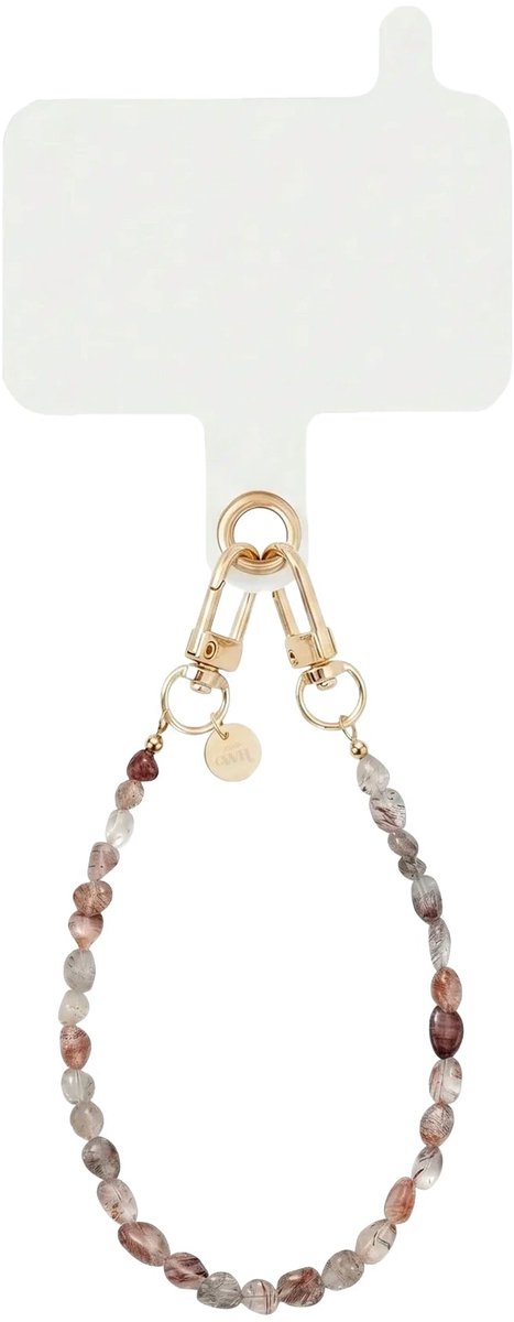 xoxo Wildhearts telefoonkoord met clip - Soft Taupe - Kort koord - Geschikt voor iPhone - Geschikt voor Samsung - Phone cord met koord clip - Easy Cord - Telefoonketting - Bruine kralenketting met steentjes