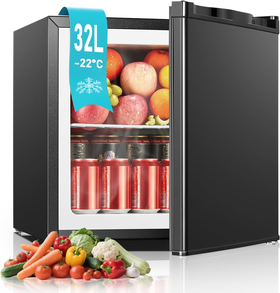 Mini Vriezer - Compact Vrieskist - Dranken Koelen - Stil Werking - 32 Liter - Zwart