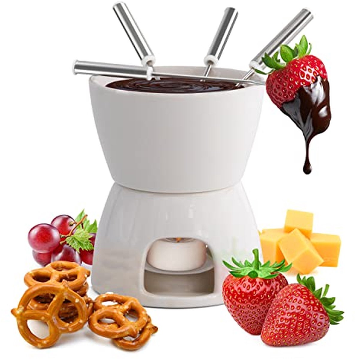 Fondue Set - Kaas Fondue - Gezellig Tafelen - Theelicht Verwarmd - Voor 2-4 Personen - Wit