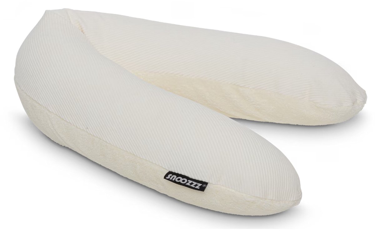 Snoozzz Voedingskussen Premium Kwaliteit - 185 cm – Microparel Vulling – Luxe Draagtas – Wasbare Hoes - Rib Champagne
