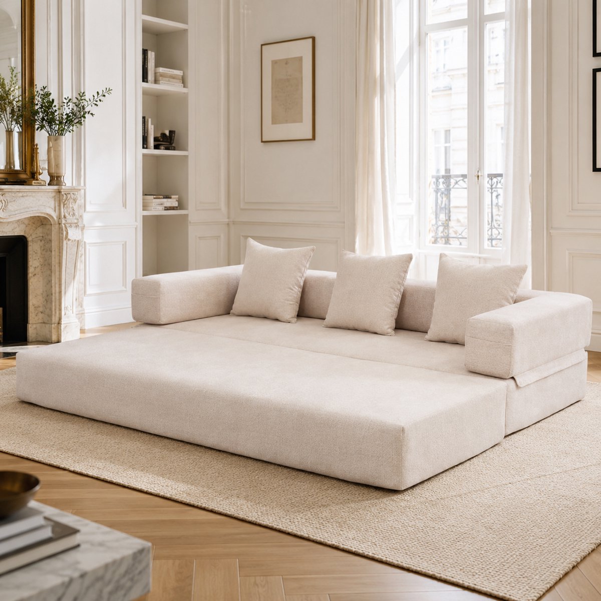 Modulaire chenille sofa blokken - vrij te combineren voor woonkamer en speelruimte - 2-6 personen - diverse kleuren - zijvakken voor opbergruimte - antislip onderkant - zachte chenille bekleding