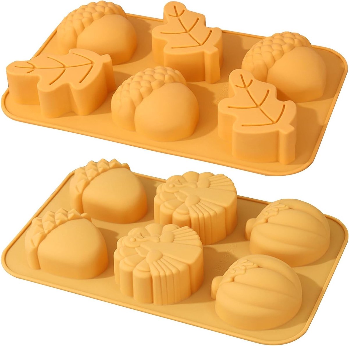 3D Pompoen Siliconen Mallen voor DIY Aromatherapie Kaarsen, Pudding, Muffins en Zeep - 6 Vormen met Bladeren en Eik