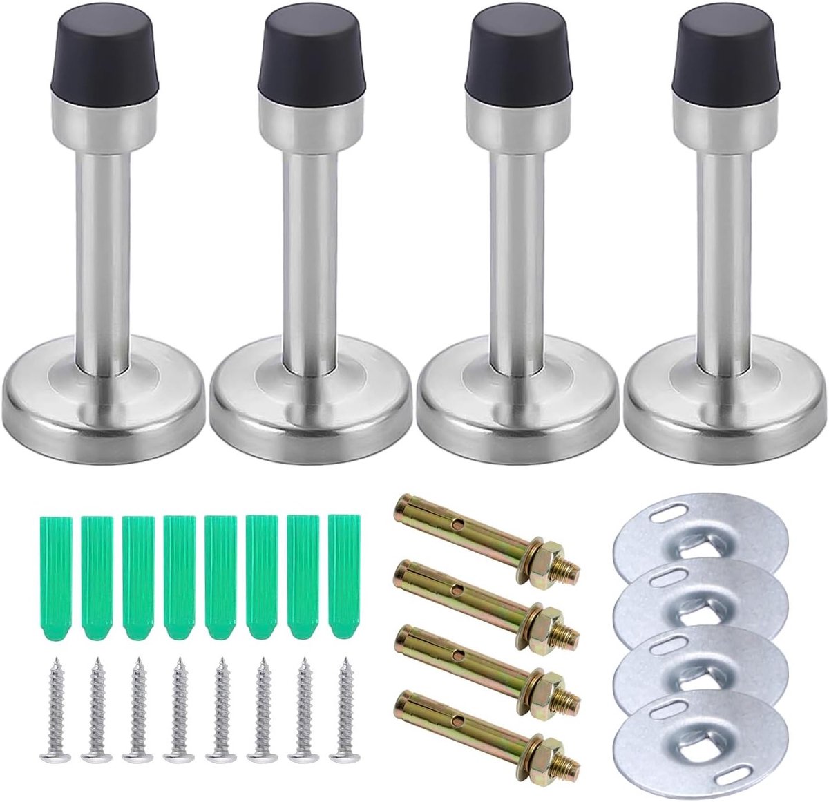 Dailygoods- Deurstoppers 4 Stuks - Roestvrij Staal/Rubber - Wandbescherming - Duurzaam - Geschikt voor Thuis/Kantoor - Afmetingen 95 x 37 mm - Deurbuffer