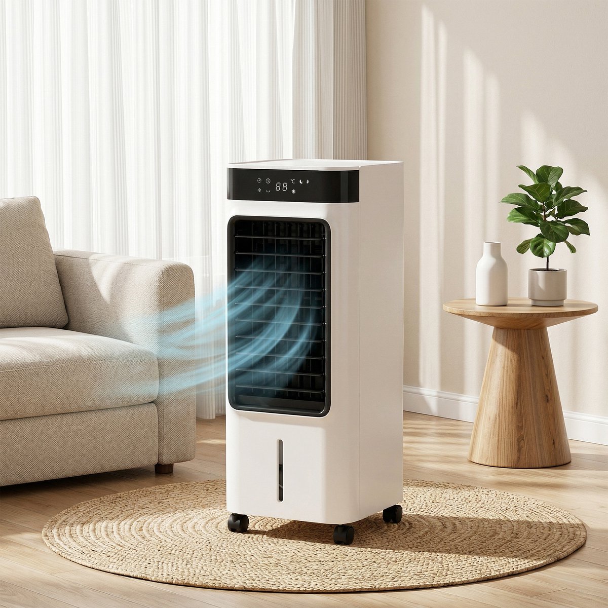 Mobiele Airco - Aircooler / Luchtkoeler - Draagbare Airconditioner - 3-in-1 Airco, Ventilator & Ontvochtiger - 7L Watertank - voor 20 m² - met Afstandsbediening & 24-uurs Timer - 50 dB - Inclusief Wieltjes - Wit thumbnail 3