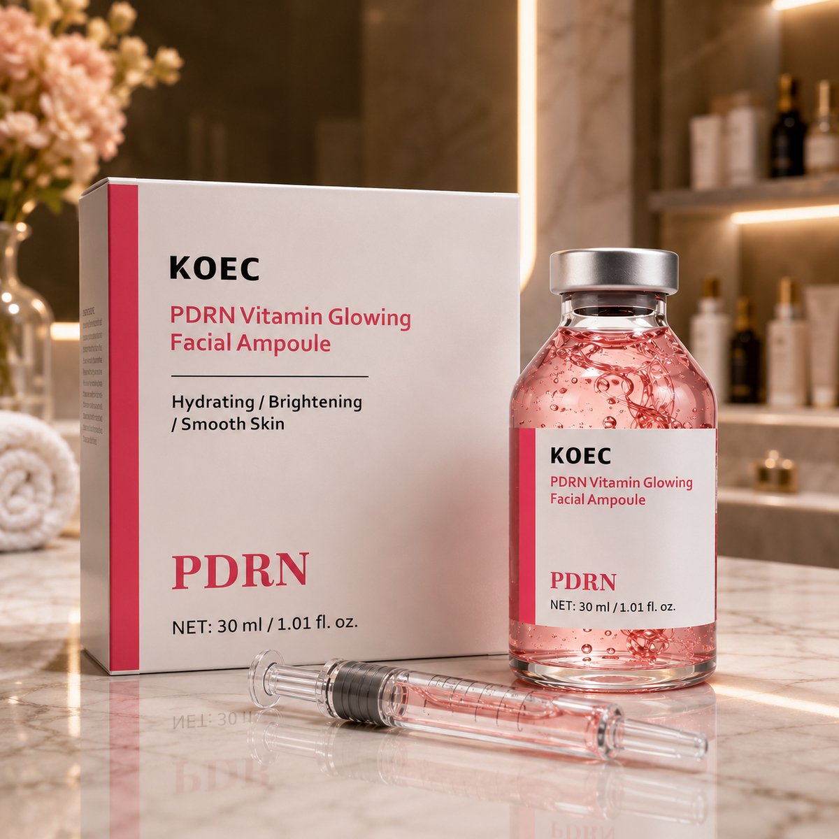 KOEC PDRN Collagen Stem Cell Ampoule, Gezichtsserum met Collageen & Hyaluronzuur, Hydraterend Serum voor Stralende Huid, 30 ml