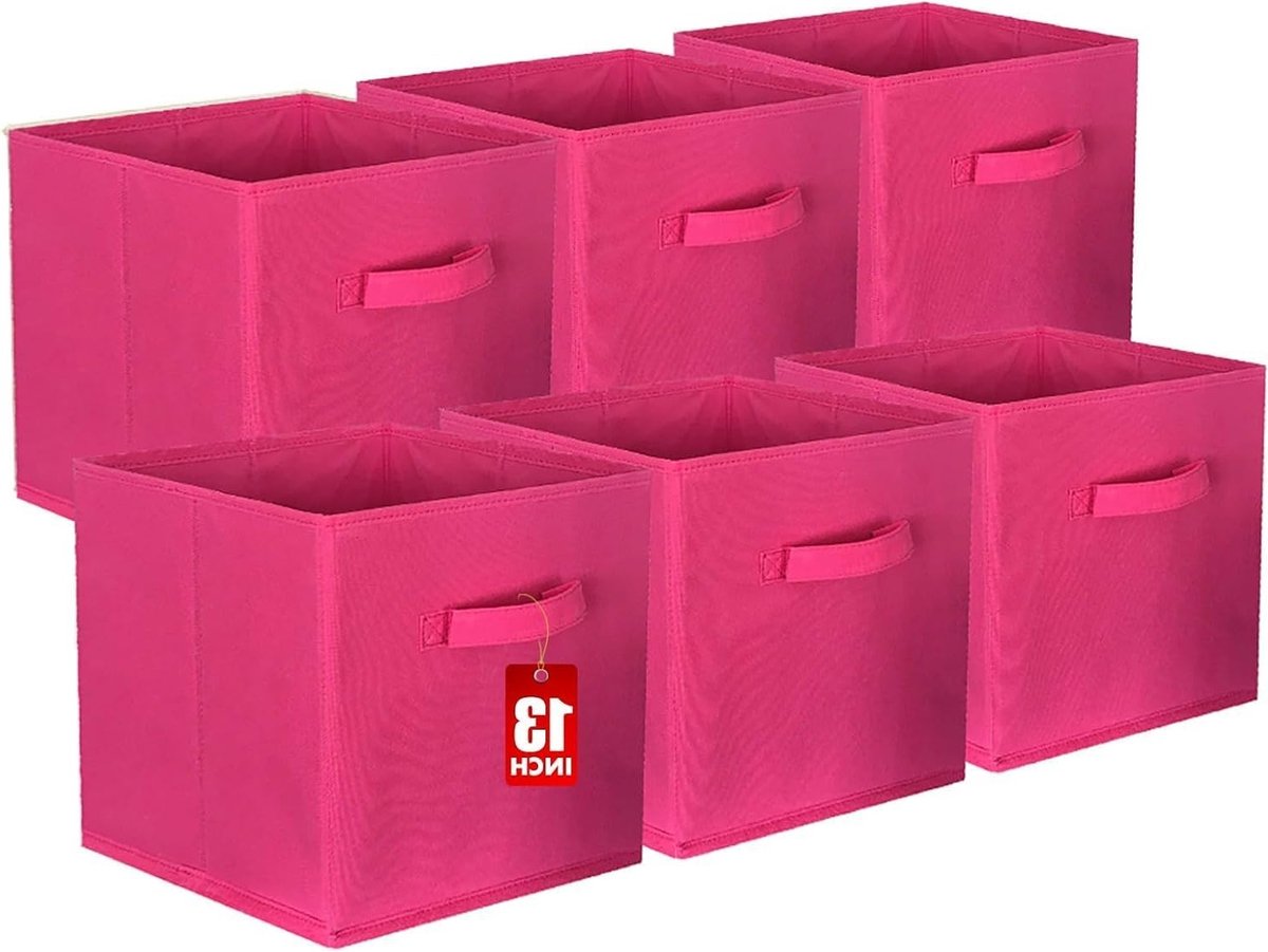 Vouwbare Opbergdozen Set van 6, Boxvormige Opbergcubes, 33 x 33 x 33 cm, Fuchsia, Ideaal voor Kleding en Speelgoed