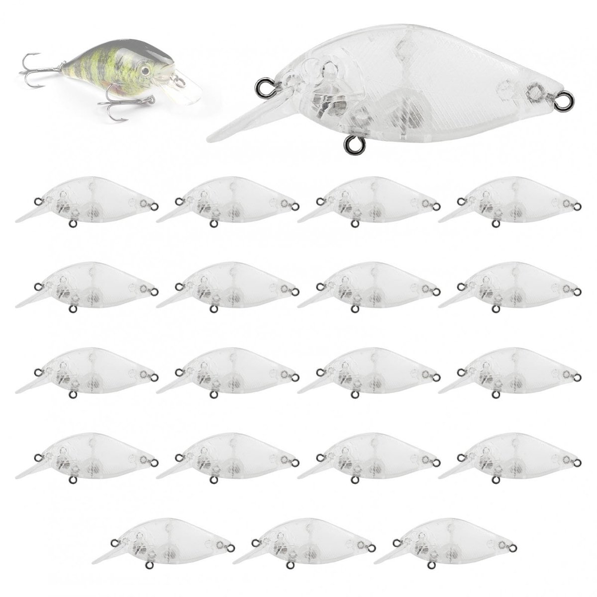 VLEMICO- Visspaties Set 20 Stuks - Ongeverfd Kunstaas - Drijvende Aas - DIY Swimbait - 6,5 cm / 7 g - 3D Ogen
