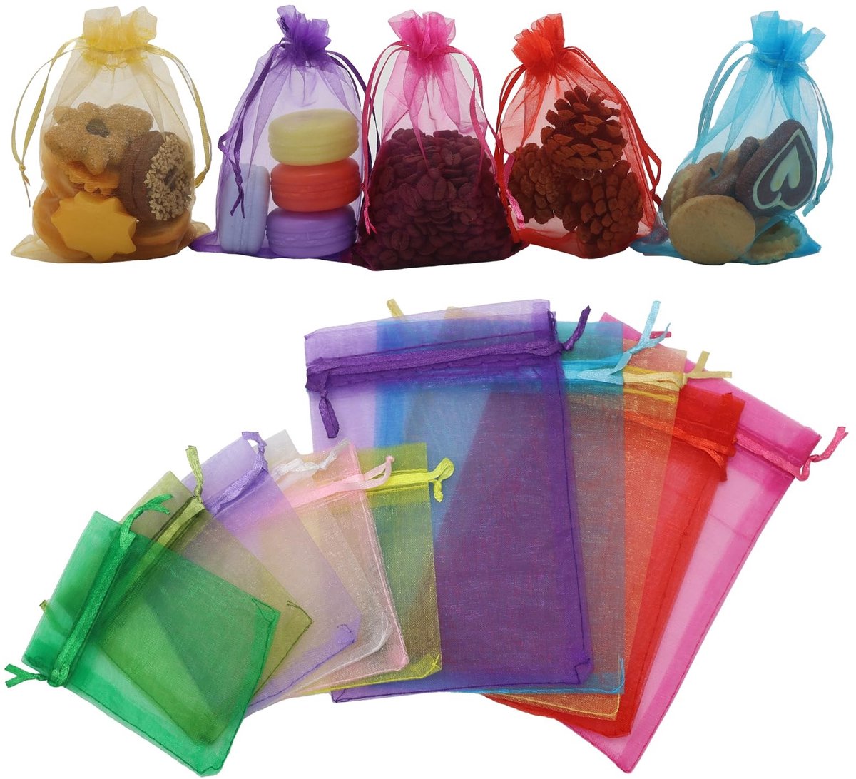 LIVIA HOME- Organza zakjes 105 stuks - Cadeauzakjes - Sieraden zakjes - Inpakzakjes - Transparant - 7 x 9 cm / 10 x 15 cm