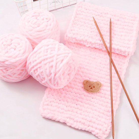 Dikke breiwol in bolletjes van 4 x 100 g, ideaal voor breien en haken van accessoires zoals mutsen, sjaals en truien (lichtroze) — afbeelding 4