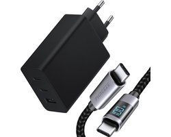 Snellader – Super Fast Charger geschikt voor Samsung Galaxy S25, S24, S23, S22, S21, S20 – 65W USB C Power Adapter + USB C naar USB C Kabel – Telefoon Oplader – 1 Meter