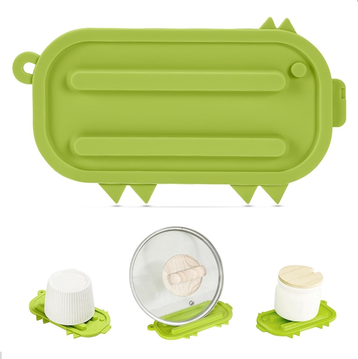 Praktische Silicone Druipmat voor Keuken en Badkamer, Antislip, Ideaal voor Servies, Zeep en Deksel, Set van 6 Stuks, Groen, 17.5 x 9.5 x 1 cm