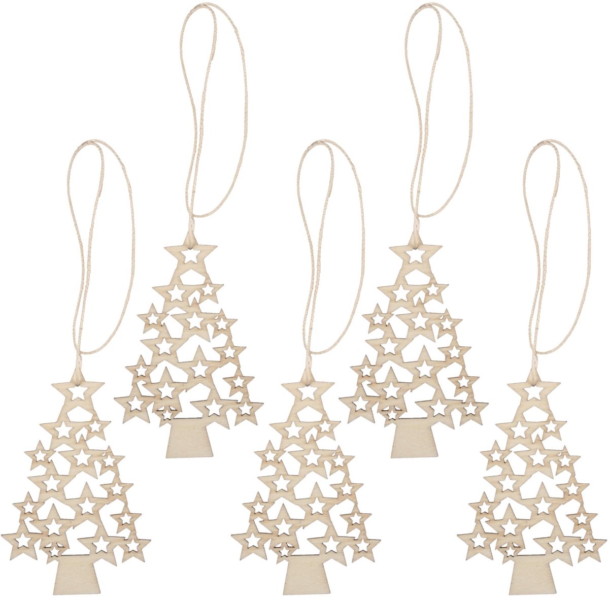 Dailygoods- Kersthangers Set van 5 - Houten Decoratie - Kerstboomhangers - Hangornamenten - Boomversiering - Diameter 10 cm - Kerstdecoratie