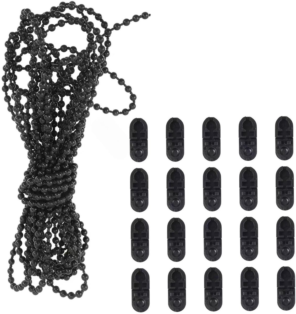 Dailygoods- Rolgordijn 10m - Rolgordijn Ketting - Geschikt voor Rolluiken/Jaloezieën/Lamellengordijnen - 20 Kralen Gespen - Zwart - Raamdecoratie