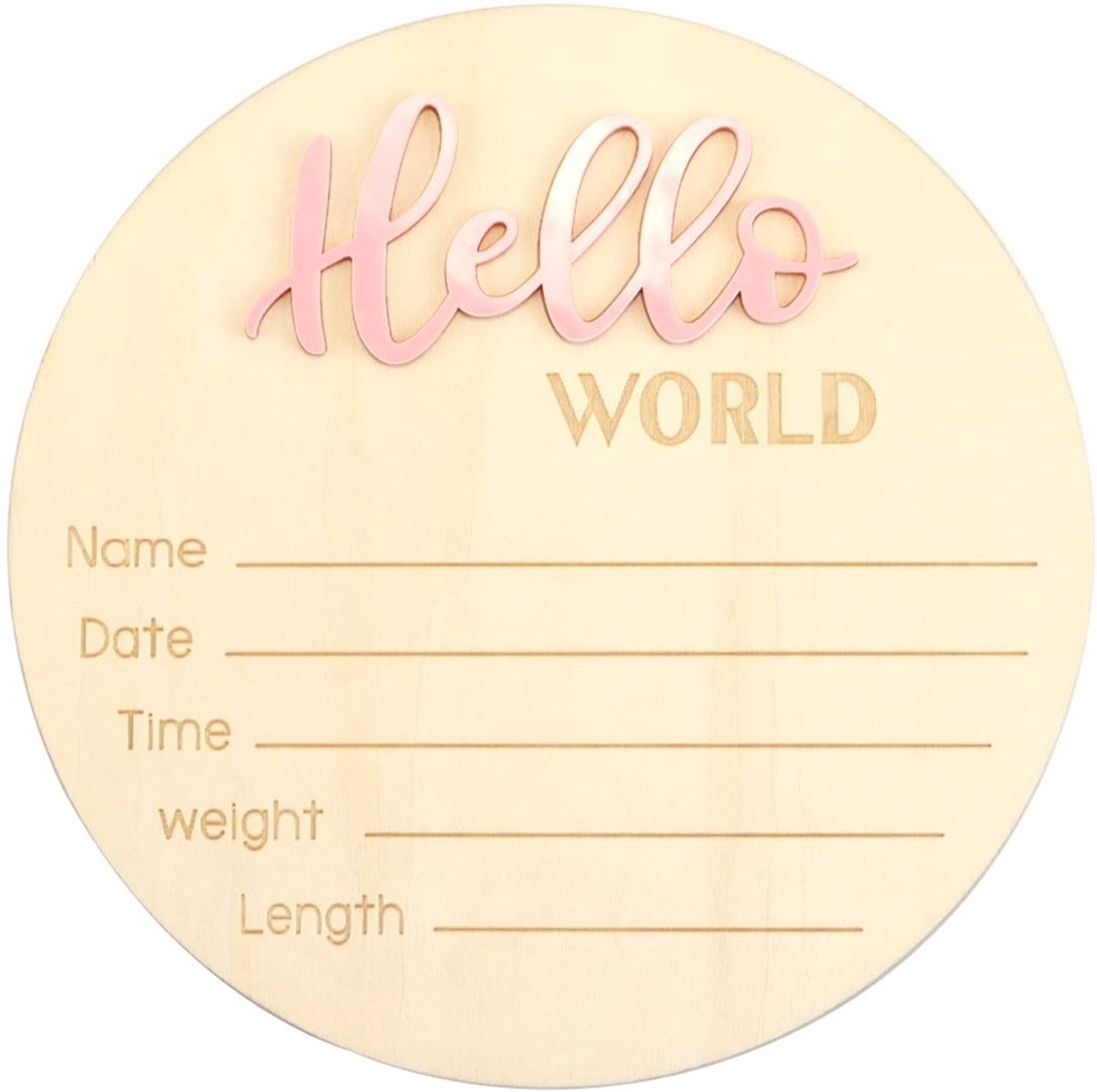 Dailygoods- Aankondigingsbord 15 cm - Welkomstbord - Houten Bord - Cadeau voor Pasgeborenen - Mijlpaal Houtsnippers - Natuurlijk Hout