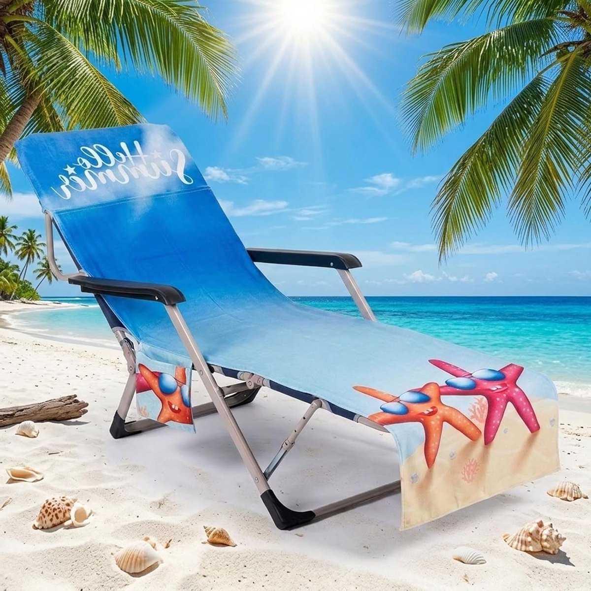 Beschermhoes voor tuinligstoel van microvezel, sneldrogend en antislip strandlaken voor optimaal comfort bij zwembad en strand, 75 x 210 cm (blauw-2)