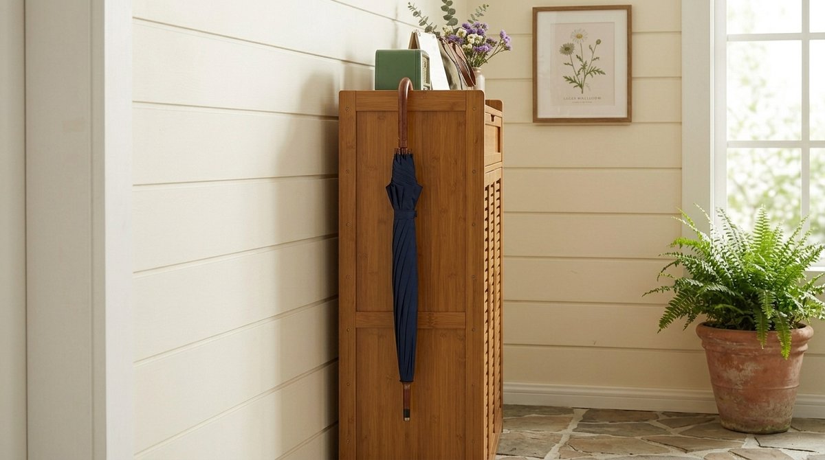 Schoenenkast Bamboe met Deuren – Hoge Smalle Schoenenrek Kast voor 55 Paar Schoenen – 8 Niveaus Schoenenopberger voor Hal, Entree en Woonkamer – 118 x 32 x 127 cm – House&Garden Bamboo Elite