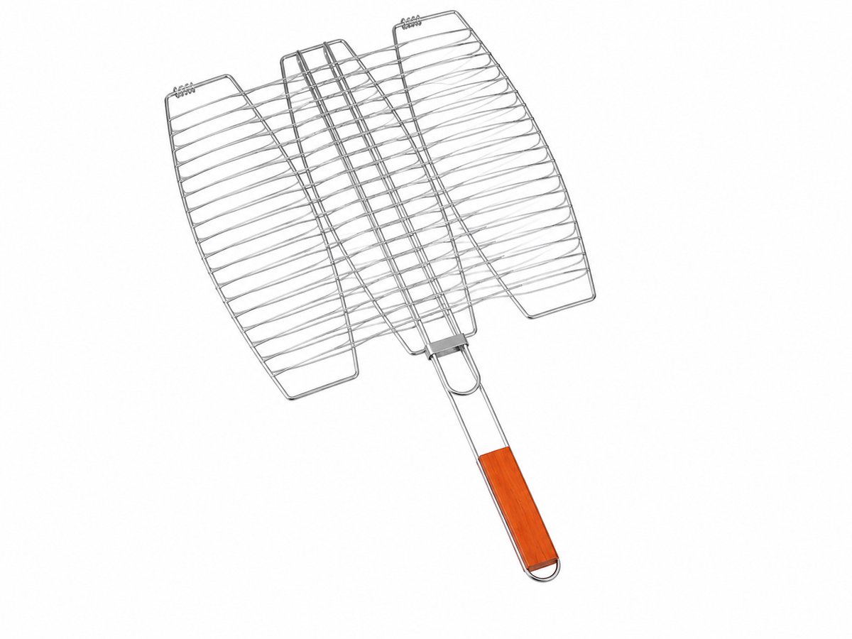 BBQ Visklem XXL – Grillrooster voor Vis, Vlees en Groenten – 64.5 x 38 cm – BBQ Grillmand met Houten Handgreep