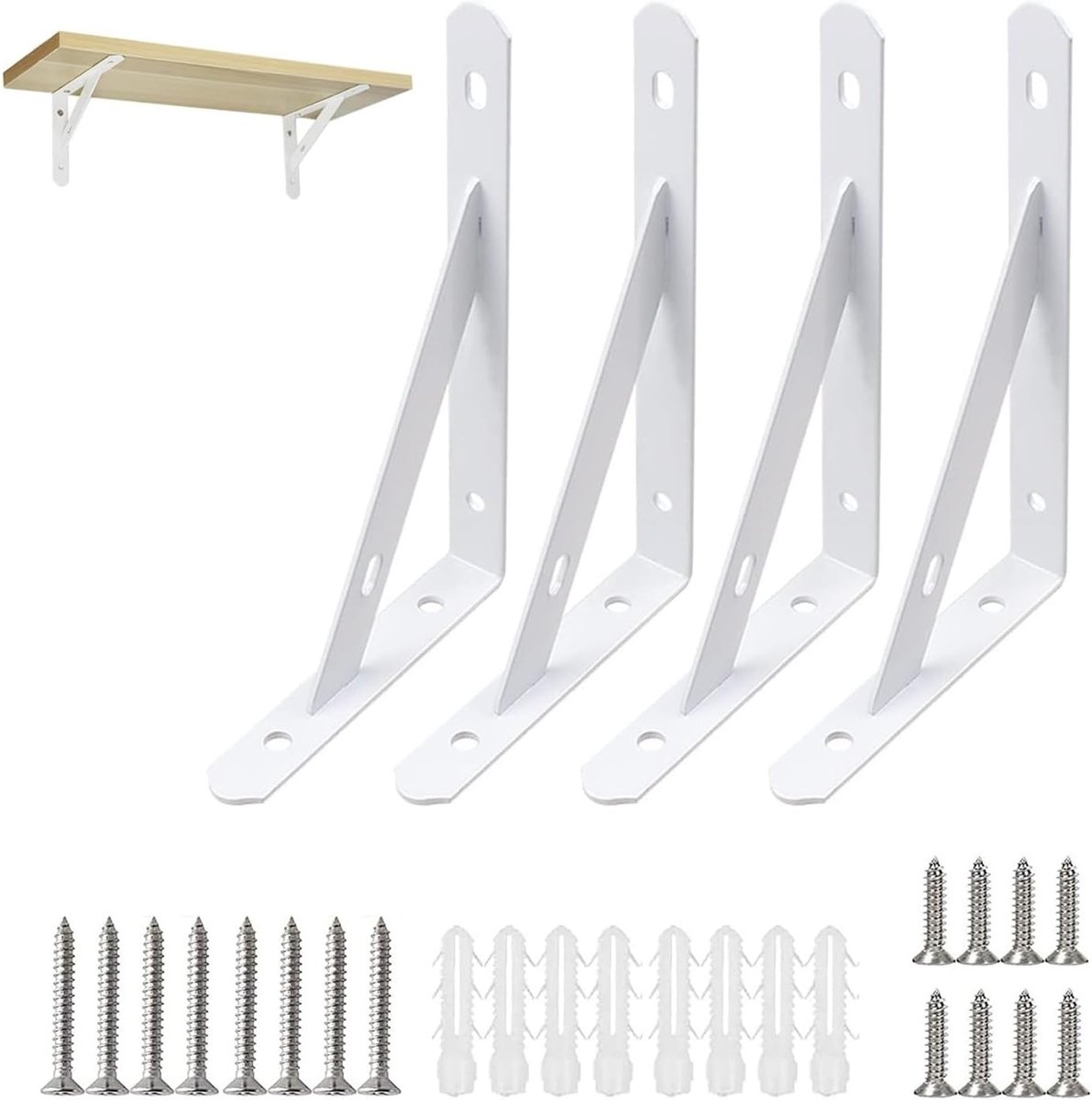 4 Stuks Vouwbare Wandplank Steunen, 150mm, 90 Graden Hoek, Met Schroeven, Voor Zware Lasten Tot 30kg, Ideaal Voor Thuis en Kantoor Gebruik