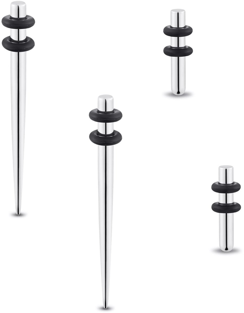 ZEYNOMAX- Oorstretcher Set 14G/0G - 8 Paar Roestvrij Stalen - Piercing Stretchstaafjes - Pluggen - Klassiek Zilver - Punk Expander