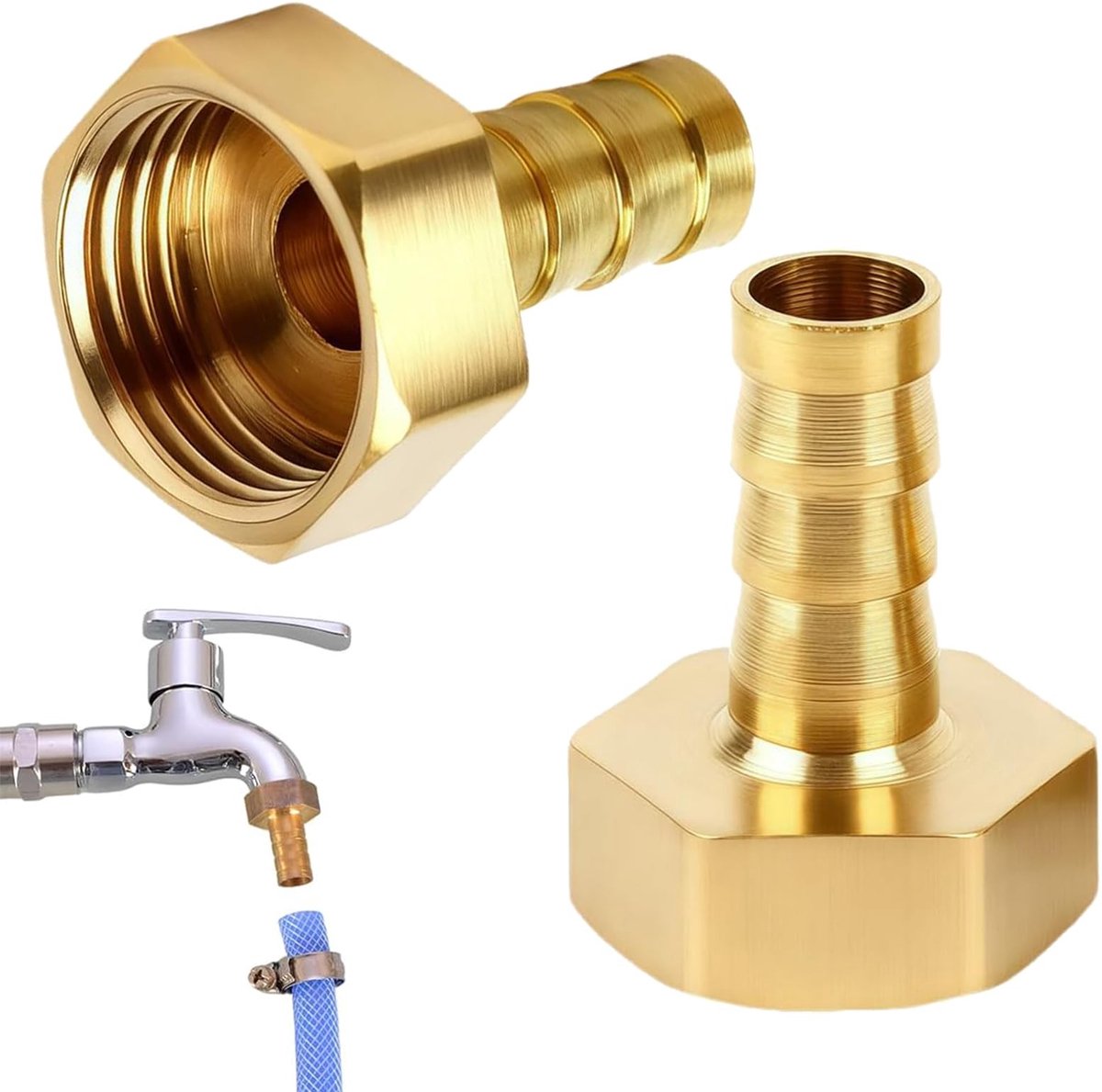 ZEYNOMAX- Slangtuit 1/2 inch - Messing Slangaansluiting - 10 mm Slangopname - Robuust en Duurzaam - Set van 2 - Betrouwbare Verbinding