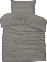 PHLOX Housse de couette Seersucker Deluxe - 100% Satin de Coton - Une personne 140x200/220 cm + 1 Taie d'oreiller - Respirant & Doux pour la peau - Grège