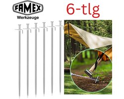FAMEX Tentharingen Grondankers van Staal 6 Stuks, Robuuste Bodemankers voor Tenten, Partytenten, Zonnedoeken, Camping & Outdoor