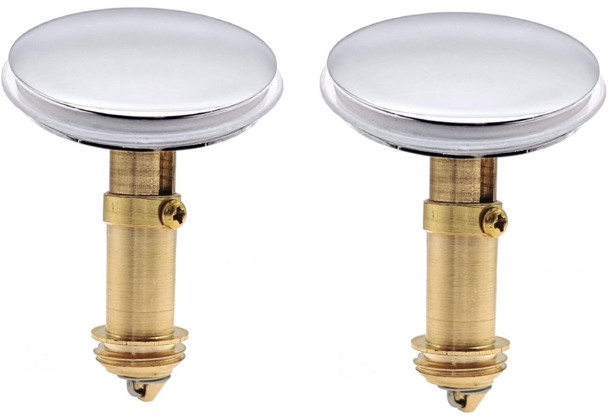 Dailygoods- Wastafelafvalplug 2 Stuks - Pop-up Klik-Clack - Afvoerstop - Verchroomd Messing - Geschikt voor 38mm Gootsteengat - Glad Oppervlak - Afvoerplug
