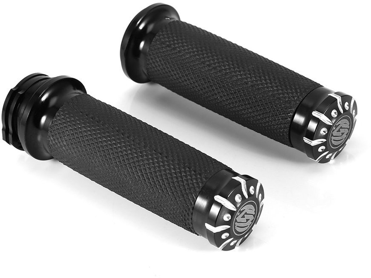 Allecto - Motorhandgrepen - Cruisermodel - Zwart - Handgrepen voor Chopper - Ideaal voor motorliefhebbers - Comfortabele grip