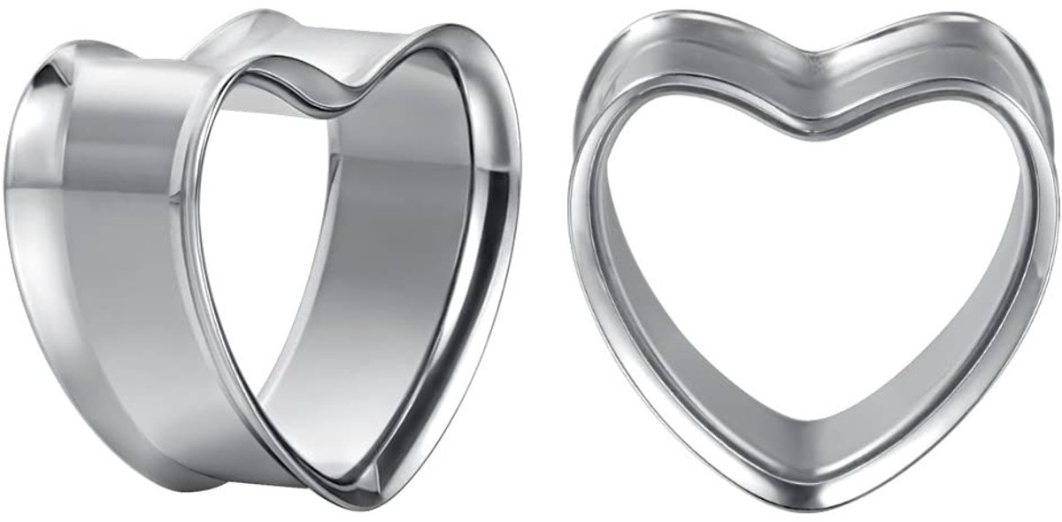 Dailygoods- Trompettunnelstekker Hartvormig - Roestvrij Staal - Expanderpiercing - Oormeetinstrument - Cadeau - 25 mm Geschenkverpakking - Piercing