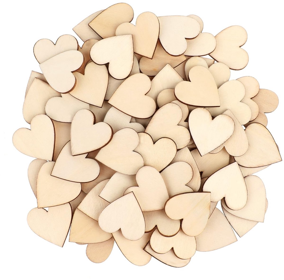 Dailygoods- Houten Harten 100 Stuks - 4 cm - Onbehandeld Hout - Decoratie - Etikettering - Bruiloft - Verjaardagen - Decoratieve Harten