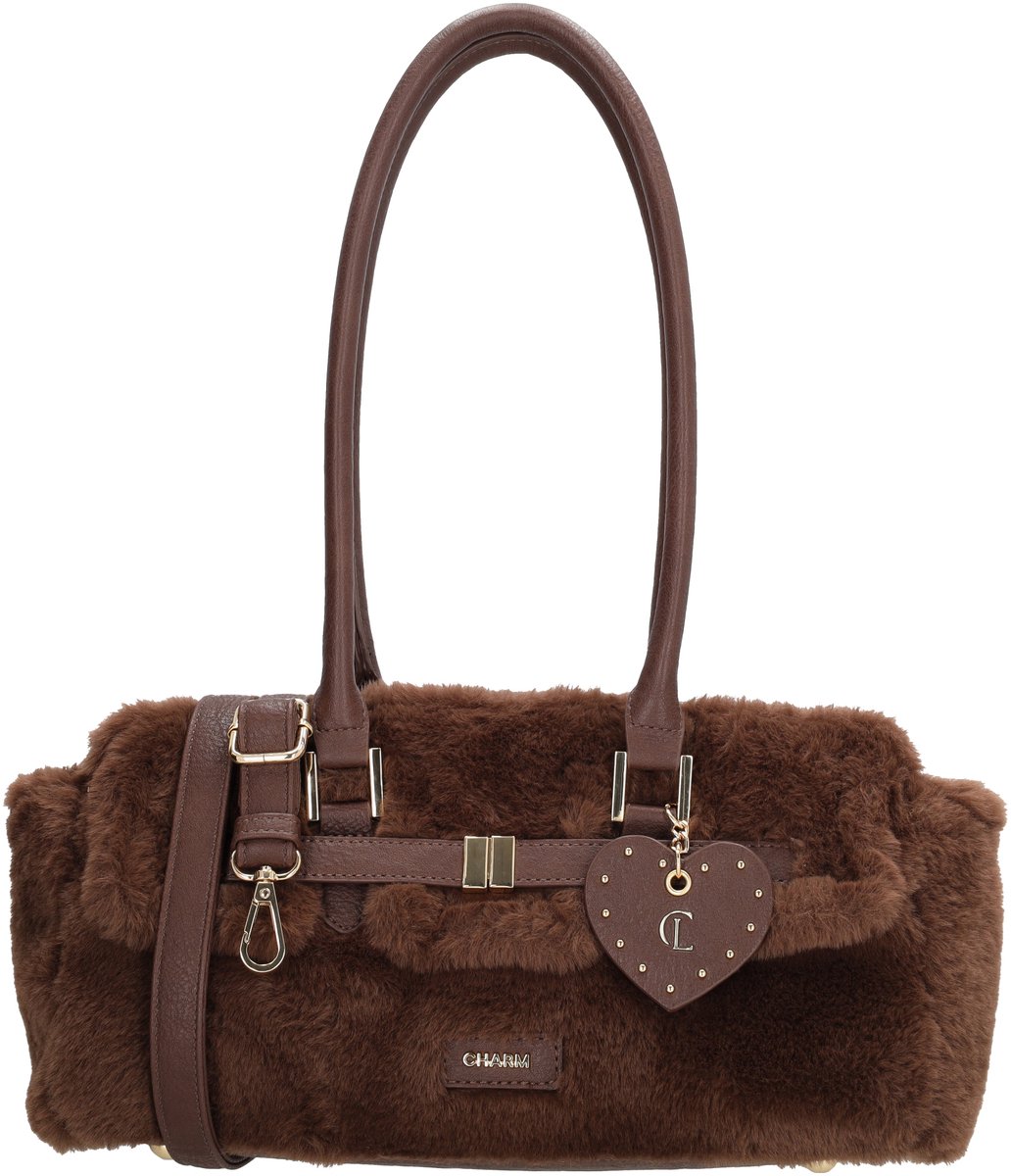 Charm London Stockholm Schoudertas - Fur - Faux Bont - Schodertas - Crossbody - Versteulbare Schouderband - Bag Charm - Dames - Donkerbruin