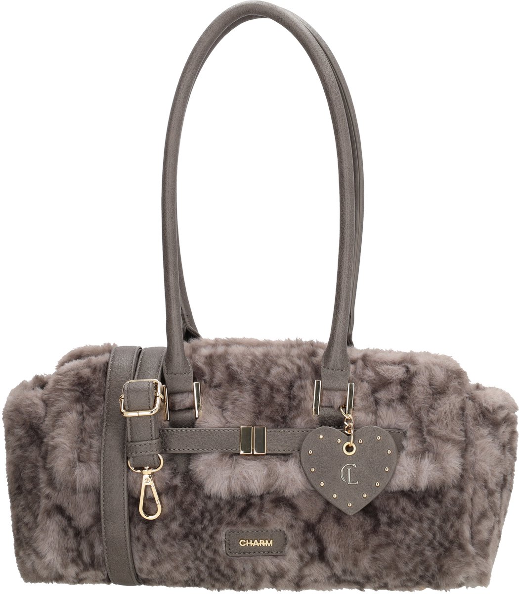 Charm London Stockholm Schoudertas - Fur - Faux Bont - Schodertas - Crossbody - Versteulbare Schouderband - Bag Charm - Dames - Grijs slangenprint