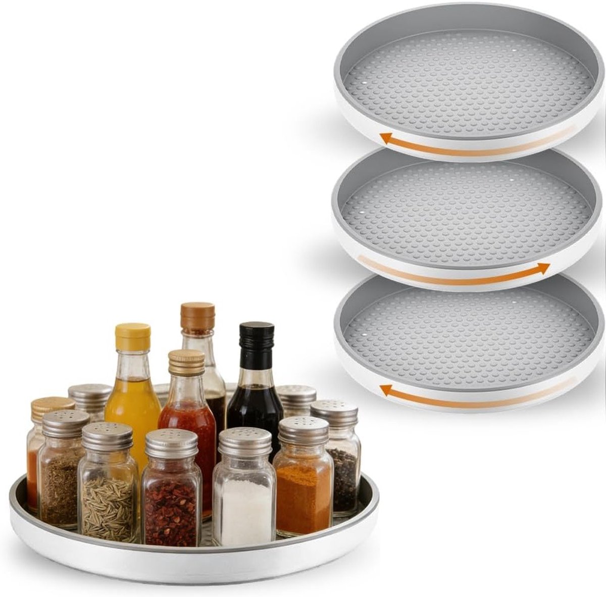 Rotating Plate Organiser voor Koelkast en Keuken, 25.4 cm Draaitafel, 360 Graden Specerijenrek en Opbergoplossing voor Maximale Opslagruimte