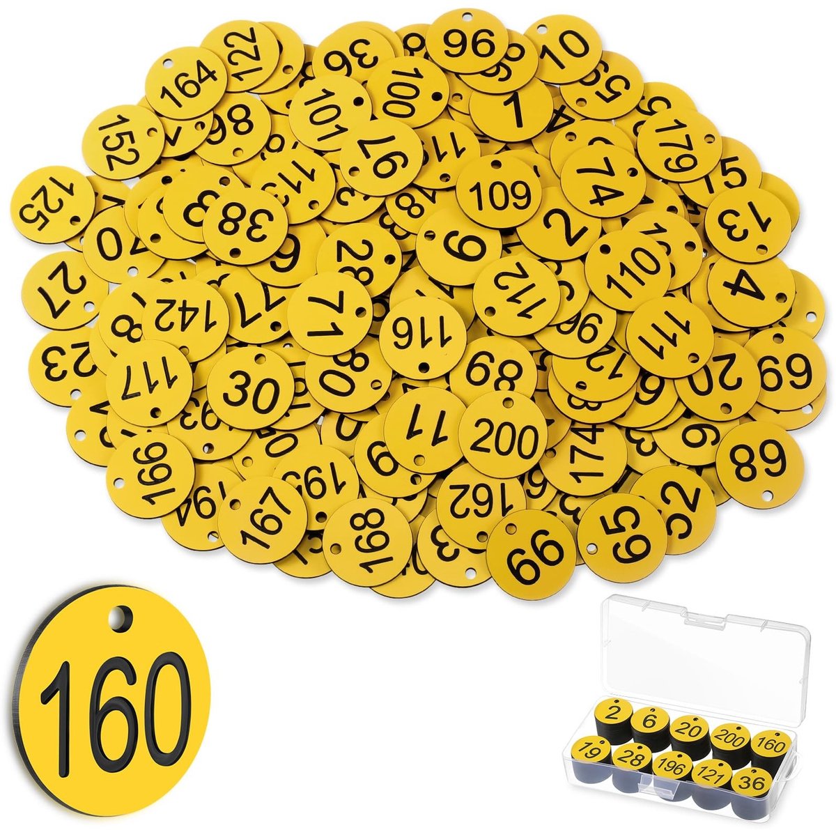 Dailygoods- Tafelnummer 200 Stuks - Waterdichte ID-tags - Kleine Nummerlabels - Garderobe Tags - Voor Buiten/Café - Met Gat voor Bevestiging