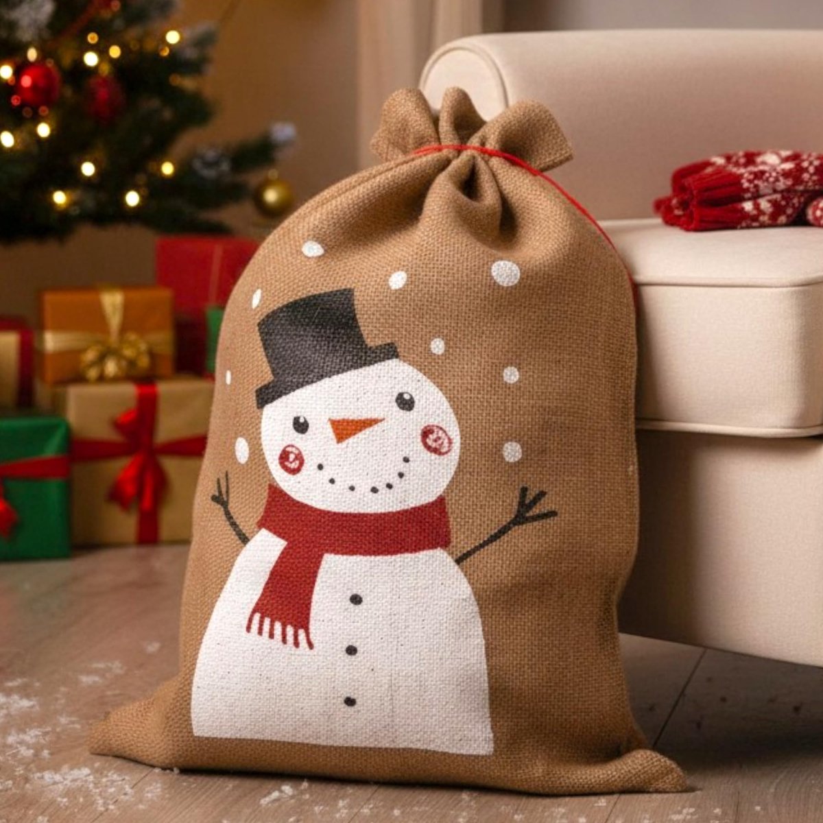Dailygoods- Geschenkzak 70 cm - Jute geschenkverpakking - Duurzaam en herbruikbaar - Kerstmotief - Natuurlijke vezels - Milieuvriendelijk - Cadeauzak