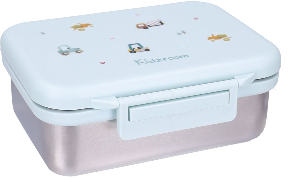 Kidzroom Little Story Broodtrommel - RVS lunchbox kinderen - Incl. divider - 1,8 liter - Blauw