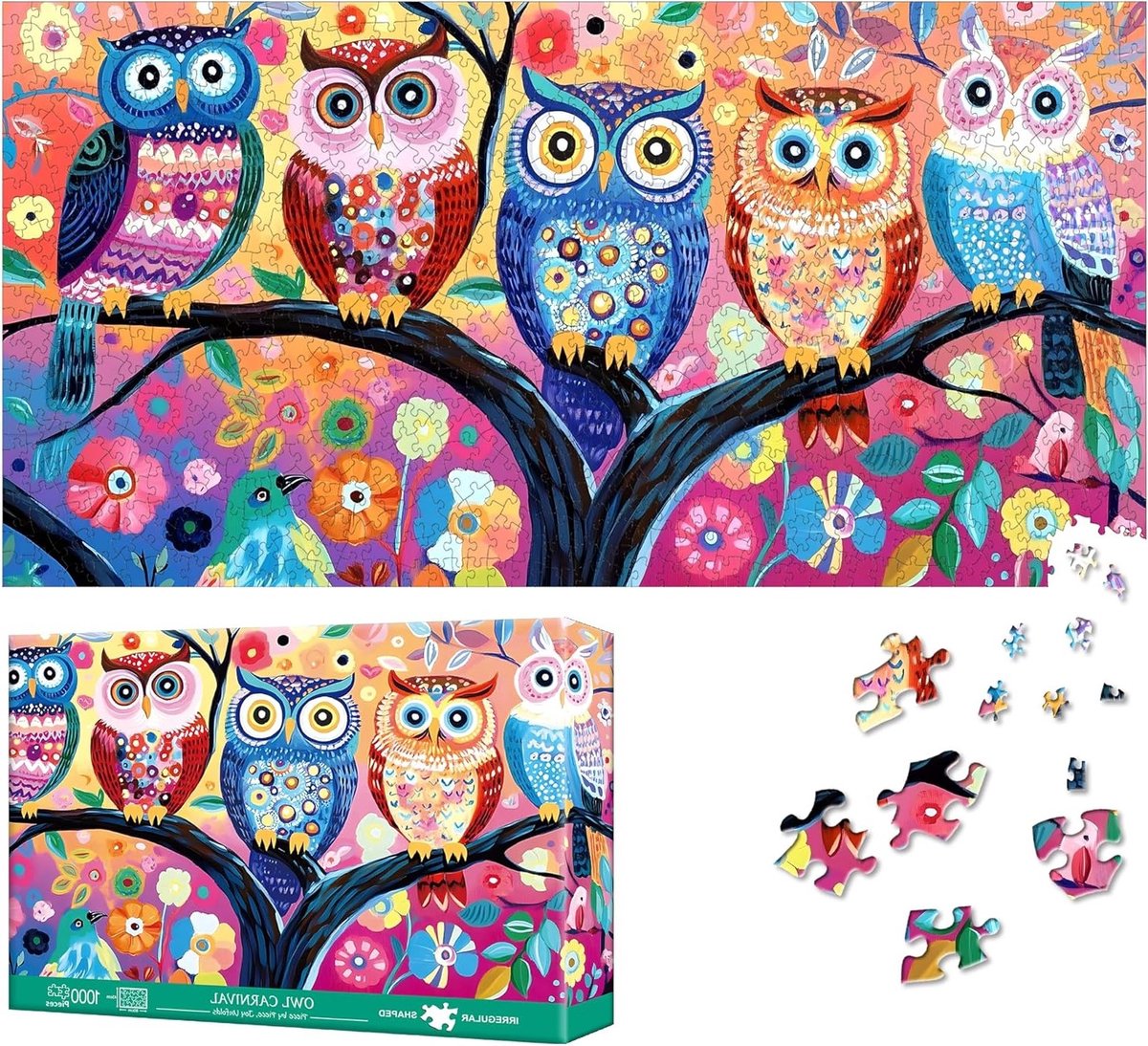 Leuke en uitdagende uilenpuzzels voor volwassenen, 1000 stukjes, perfect cadeau voor gezinnen en decoratie, 80 x 41 cm