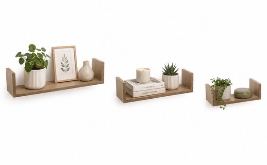 Foto: 5five zwevende wandplanken fixy set in 3x maten lengte 22 32 42 cm lichtbruin hout boekenplanken muurplanken opbergplanken hangplanken